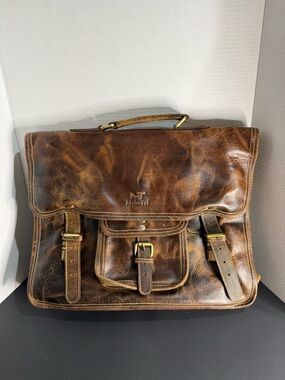 MT Brown Distressed Leather Briefcase Messenger
